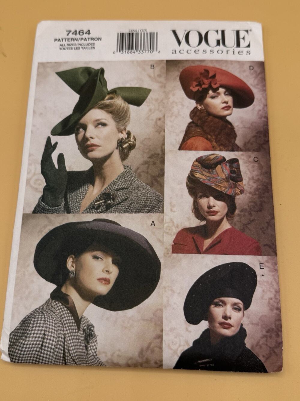 Vogue Accessories 7464 Vintage Hat Sewing Pattern One Size Uncut 1930s 1940s